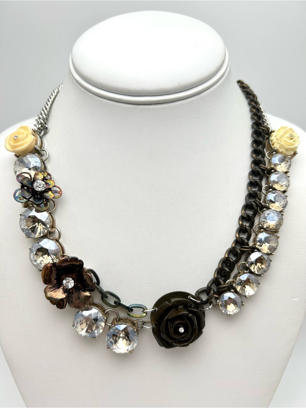LOFT Flower and Jeweled Mixed Metal Necklace